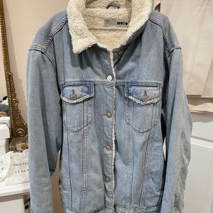 Topshop fleece-lined shearling denim jacket